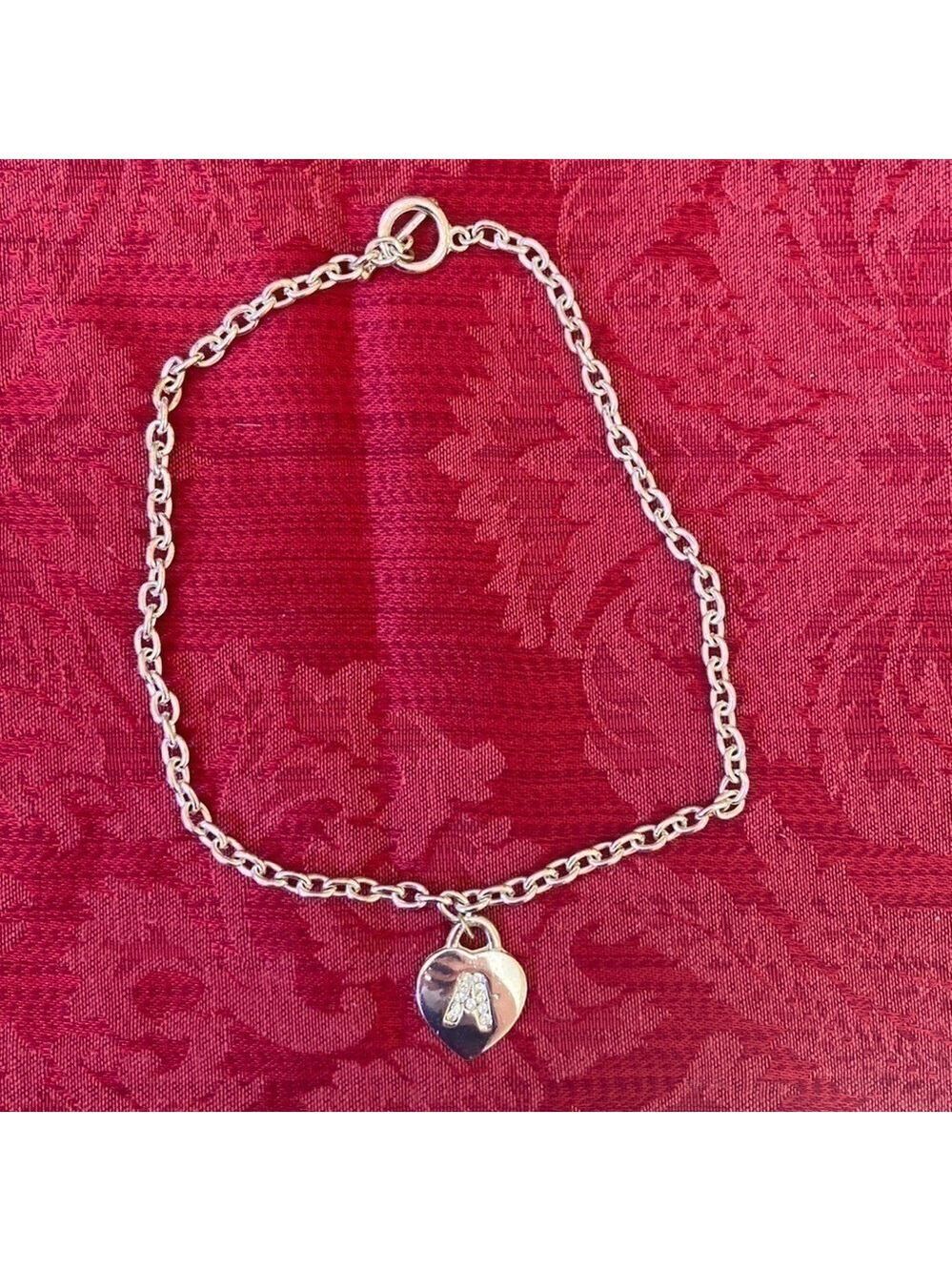 Letter A Heart Chunky Silver Chain Necklace